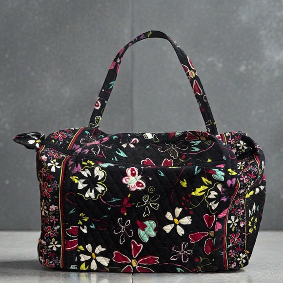 Handbags - Floral Black Quilted Tote Bag